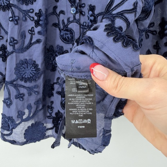 Anthropologie Pilcro Blue Velvet Appliqué Button Down Top Size Medium - Picture 7 of 12